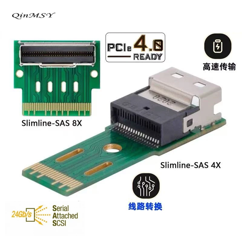 PCI-E Slimline SAS 4,0 SFF-8654 4i 38pin y 8i 74pin a SFF-8654 74pin adaptador extensor macho a hembra herramientas de prueba en ángulo