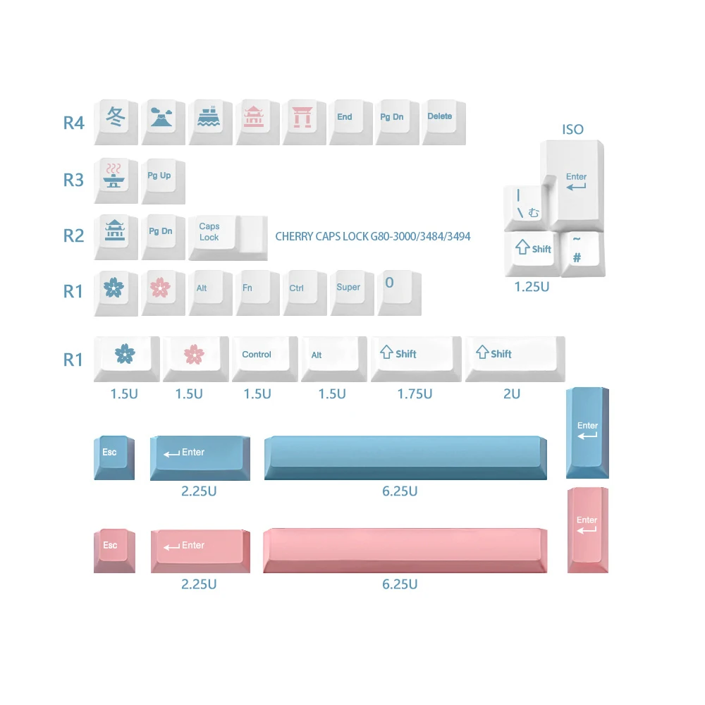 Milkyway-Juego de teclas Fuyu para Gaming mecánico, teclas iso, Cherry Height pbt dye sub, gk61/64/68/75 GMMK PRO - imagen 5