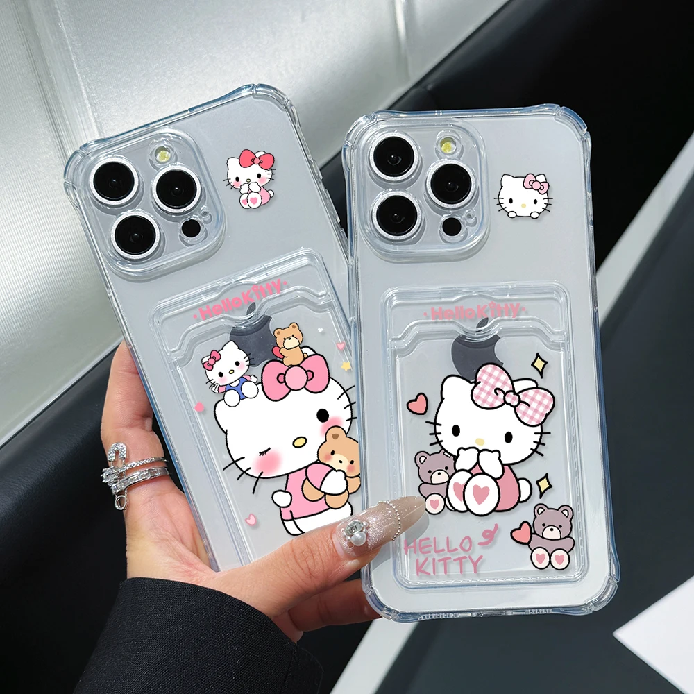 Funda con tarjetero de gato de dibujos animados Hellos Kittys para vivo Y17s Y02s Y35 Y02 Y21 Y15s Y15a Y21a Y20 Y91C Y91 4G 5G cubierta transparente anticaída - imagen 2