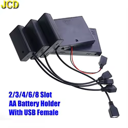 JCD Portapilas AA 2-8 Ranuras USB Hembra 1,5V con Interruptor