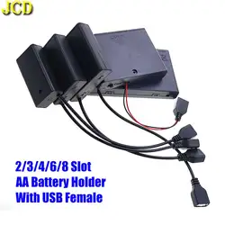 JCD Portapilas AA 2-8 Ranuras USB Hembra 1,5V con Interruptor