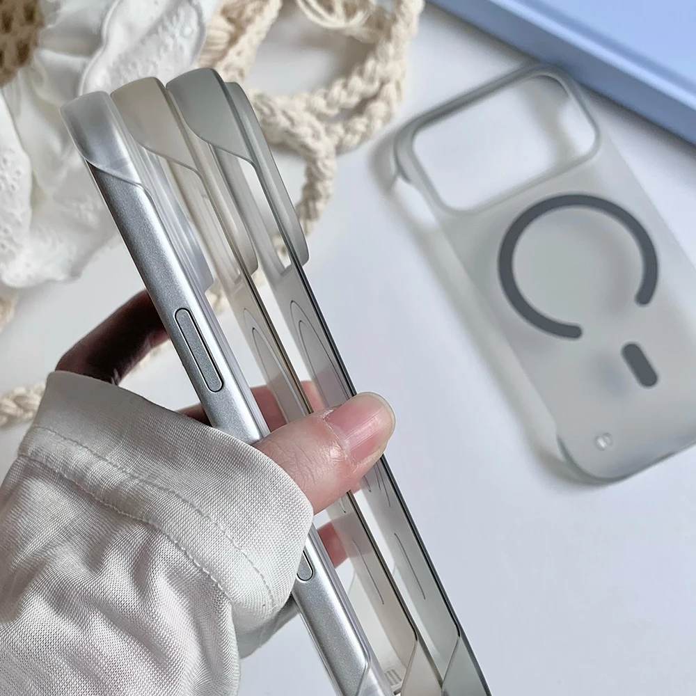 Funda magnética sin marco dura esmerilada para Magsafe para iPhone 17 Air 16 15 14 Plus 13 12 11 17 Pro Max cubierta trasera delgada translúcida - imagen 5