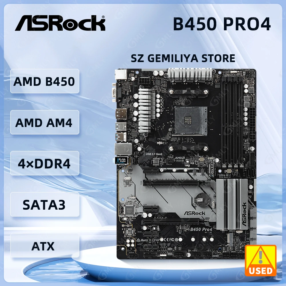 Placa base ASRock B450 B450 PRO4 compatible con Ryzen 5600G 5700 5800X 1600 4300 3000 320GE CPU AM4 DDR4 128G ATX
