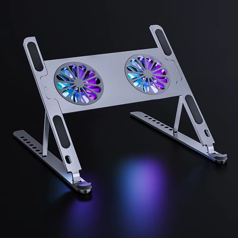 Soporte enfriador para computadora portátil de aleación de aluminio con 2 ventiladores de refrigeración desmontables y 8 niveles de altura ajustable para soporte para computadora portátil de 10-17,3 pulgadas - imagen 4