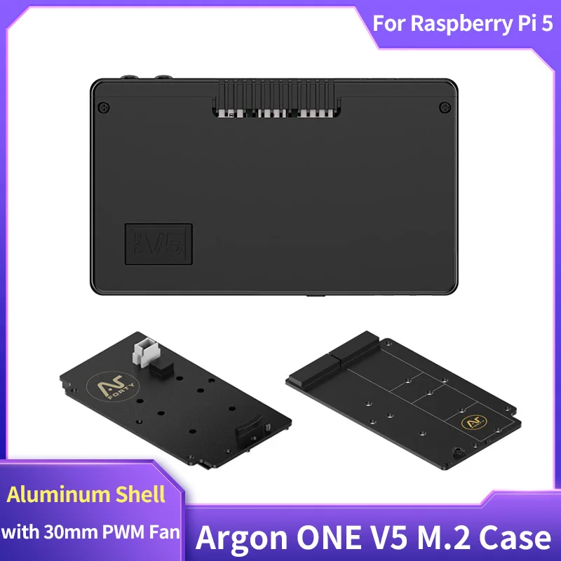 Caja Argon ONE V5 M.2 NVME para Raspberry Pi 5, carcasa de aluminio, ventilador PWM de 30mm, placa de expansión de ranura PCIe NVMe única/doble integrada