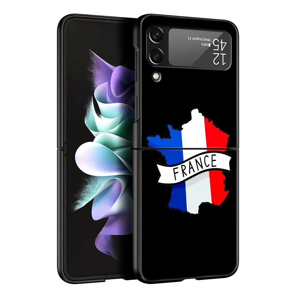 Funda de teléfono con bandera de Francia para Samsung Galaxy Z Flip3 Flip4 Flip5 PC, carcasa parachoques para Z Flip 3 4 5, cubierta trasera plegable dura negra - imagen 3