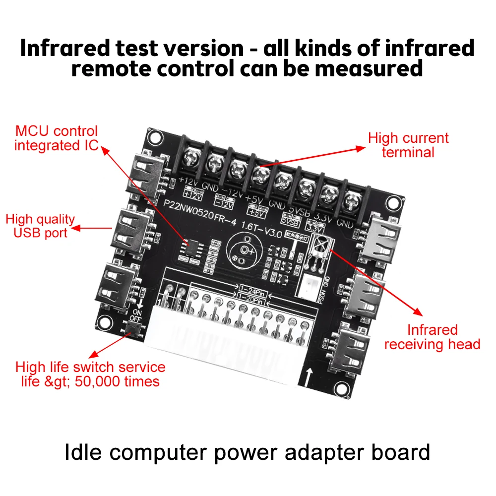 Placa de ruptura de fuente de alimentación ATX de 24 pines y Kit de caja de acrílico adaptador de módulo conector de alimentación compatible con 12V -12V 5V 5VSB 3,3 V - imagen 4