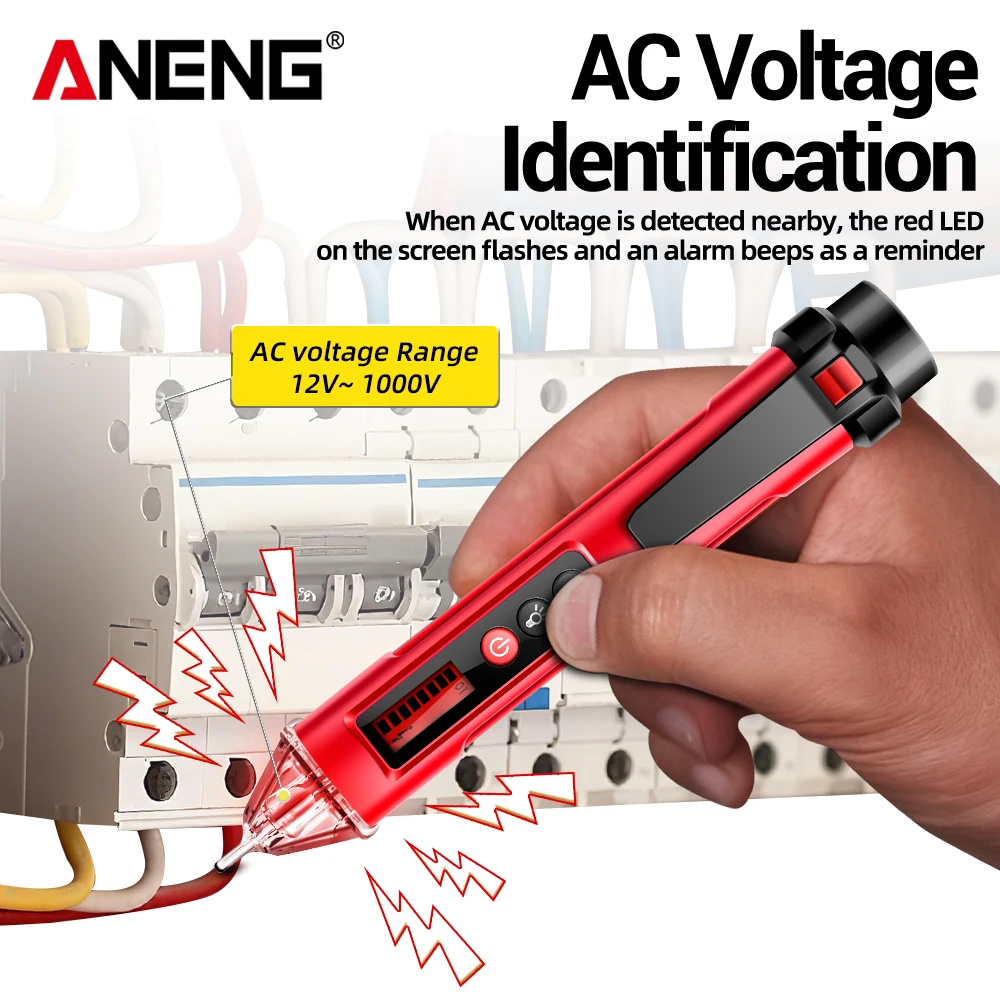 Bolígrafo probador Detector de voltaje Digital ANENG VC1010 voltaje sin contacto 12-1000V voltaje CA Sensor de línea de fuego cero herramientas de lápiz de prueba - imagen 2