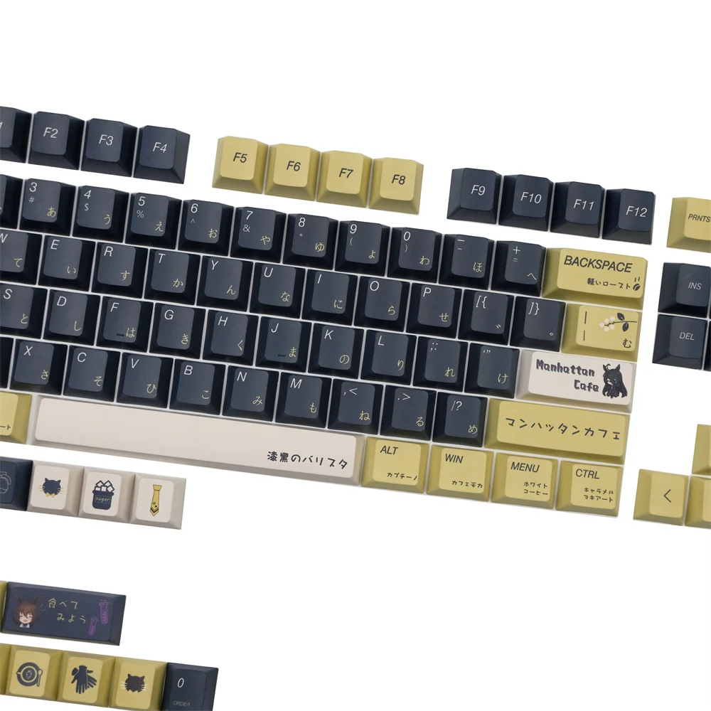 Juego de teclas de gato y café, subcama de tinte de perfil de cereza, casa de té de animación, 128 teclas para interruptor Cherry MX, interruptores TTC Kailh Gateron - imagen 4