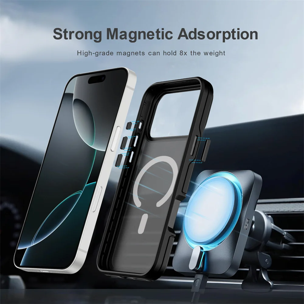 Funda de teléfono mate con armadura translúcida esmerilada Magsafe de lujo para iPhone 17 Pro Max Air Plus, funda trasera protectora de doble capa - imagen 3