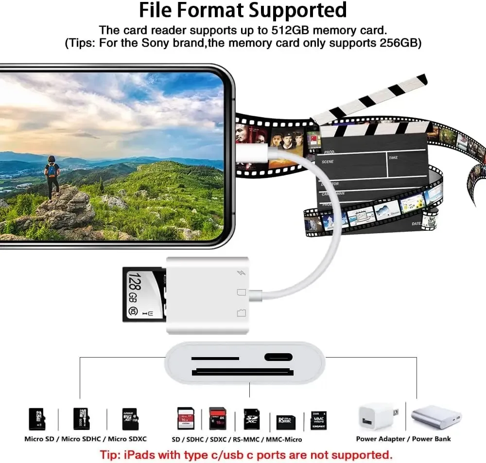 Para ios a lector de tarjetas SD para iPhone 12 11 13 14 15 Pro Max adaptador de tarjeta de memoria adaptador de tarjeta SD de cámara para iPhone iPad MacBook - imagen 3