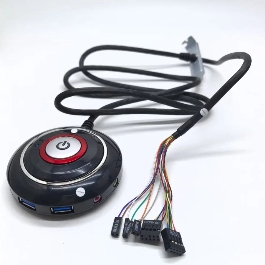 Reinicio de energía del ordenador interruptor de encendido y apagado botón de escritorio luz de estado LED micrófono auriculares Cable de soporte de montaje de enchufe USB de 2 puertos - imagen 4