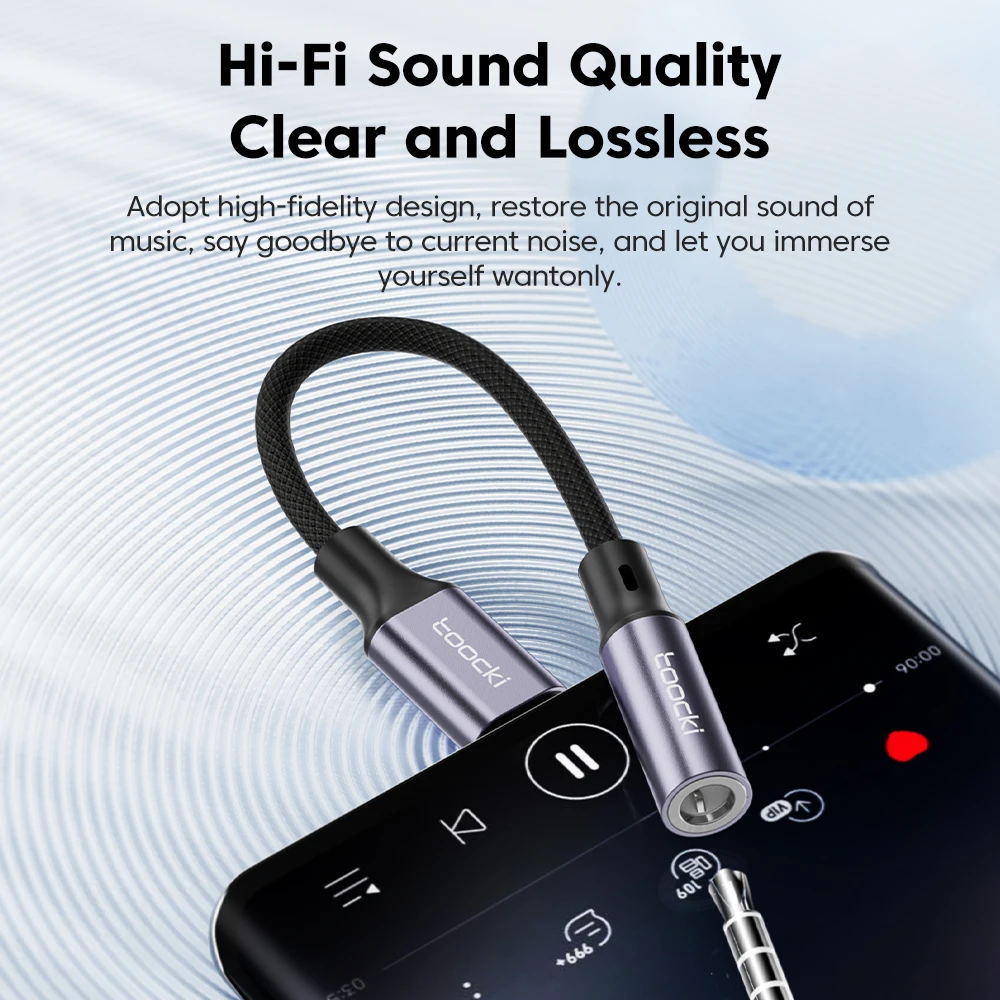 Toocki tipo C a conector de 3,5mm Cable de Audio auriculares Aux USB C Cable adaptador de auriculares adaptador de Audio de 3,5mm para Xiaomi Huawei OPPO - imagen 4