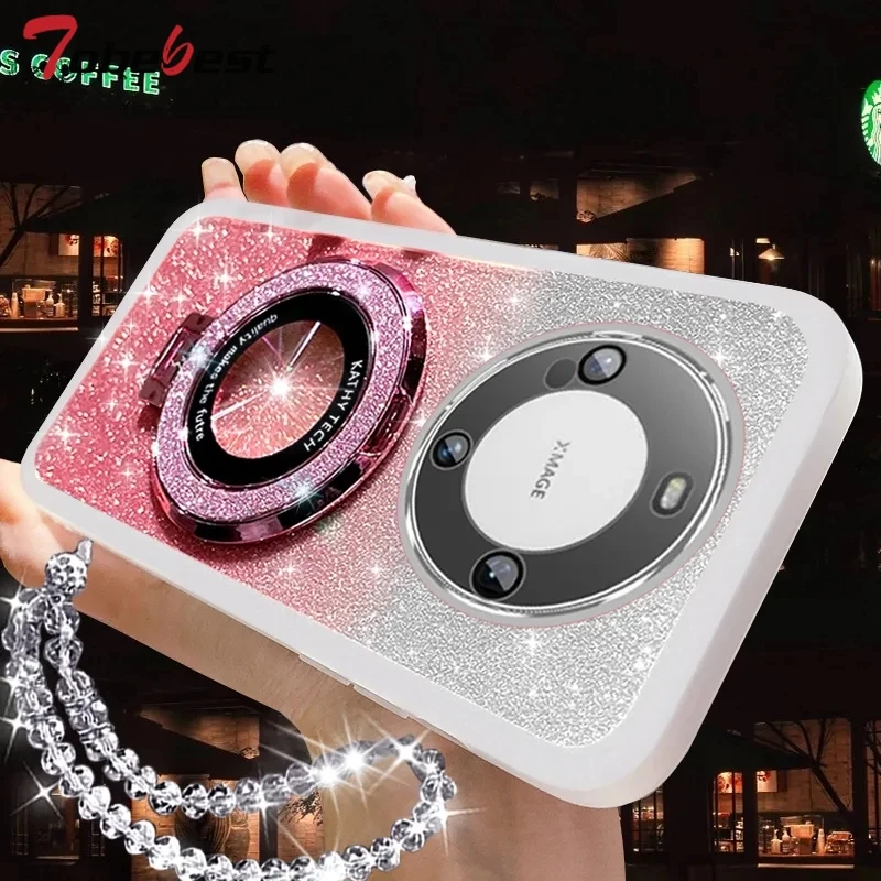 Funda de silicona con soporte Magsafe para Huawei Mate 60, 50, 40, 30, 20 Pro, pulsera de cristal brillante - imagen 5