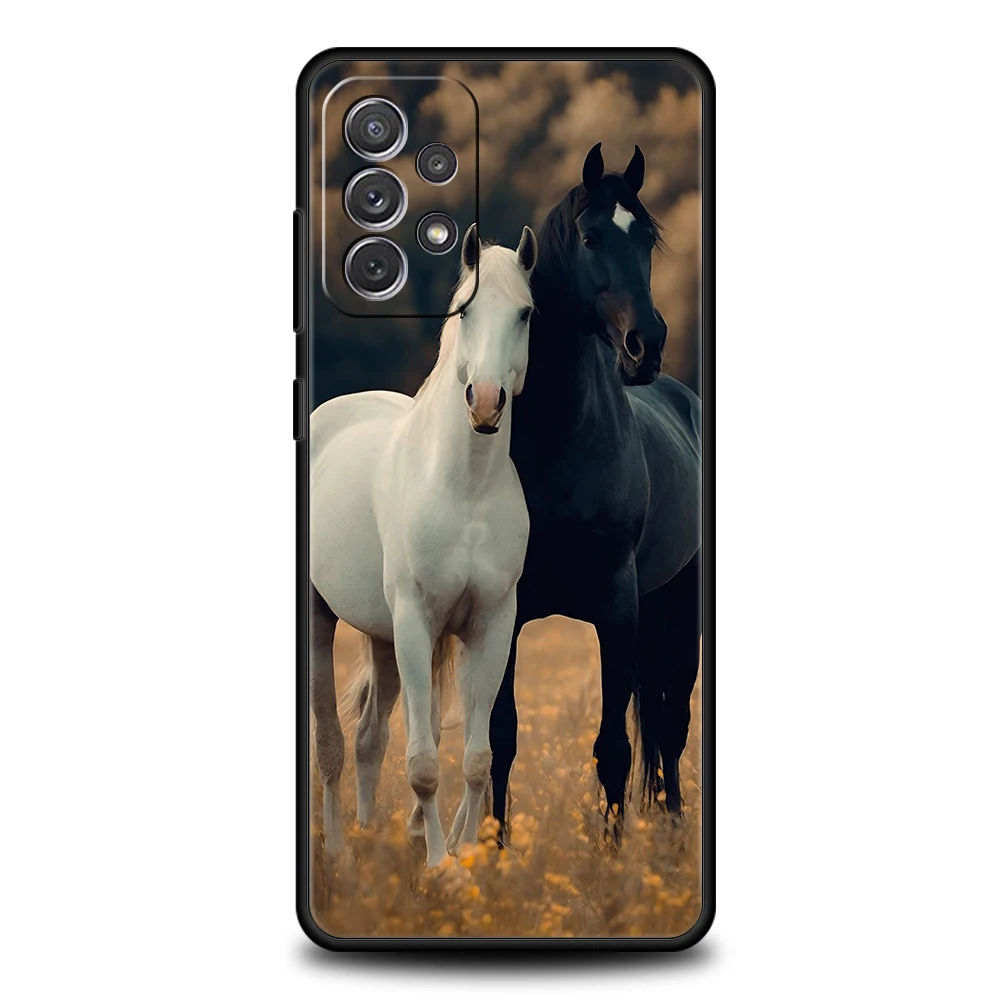 Funda de teléfono galoping con caballos blancos y negros para Samsung A15 A13 A35 A55 A51 A71 A41 A31 A21S A03S A05 A23 A25 A33 A53 A73 5G - imagen 5