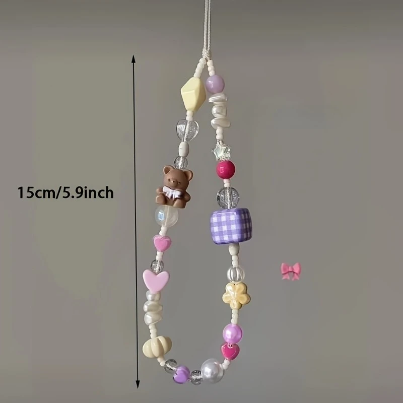 Coreano encantador oso 3D flor corazón con cuentas cadena para teléfono cordón colgante dijes para teléfono correa de teléfono cordón móvil hecho a mano regalo de joyería - imagen 3