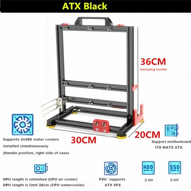 Caja de PC MOD, gabinete para jugadores DIY ITX/MATX/ATX, estante de marco abierto, enfriador de agua, chasis para juegos de ordenador de escritorio, personalidad Vertical - imagen 5