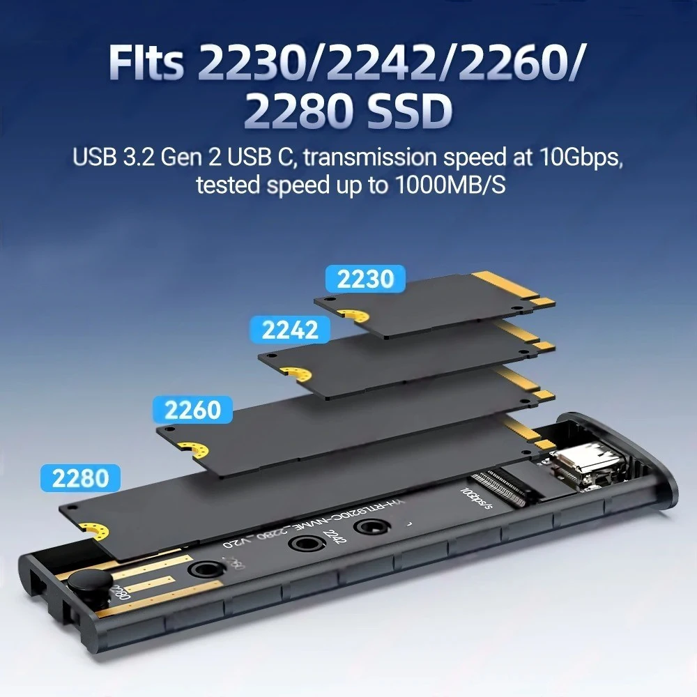 Carcasa SSD M.2 SATA/NVMe USB-C 10 Gbps para 2230-2280 - imagen 3