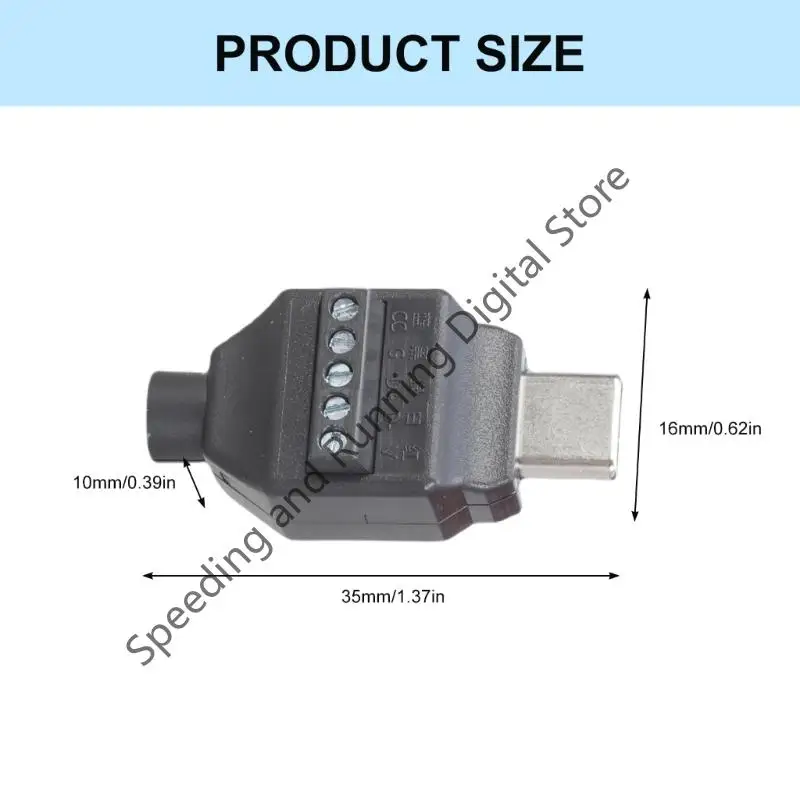 Adaptador USB C sin soldadura, bloque de terminales macho tipo C, conector de carga rápida de datos, enchufe de placa de terminales de tornillo de 4 pines y 5 pines - imagen 5