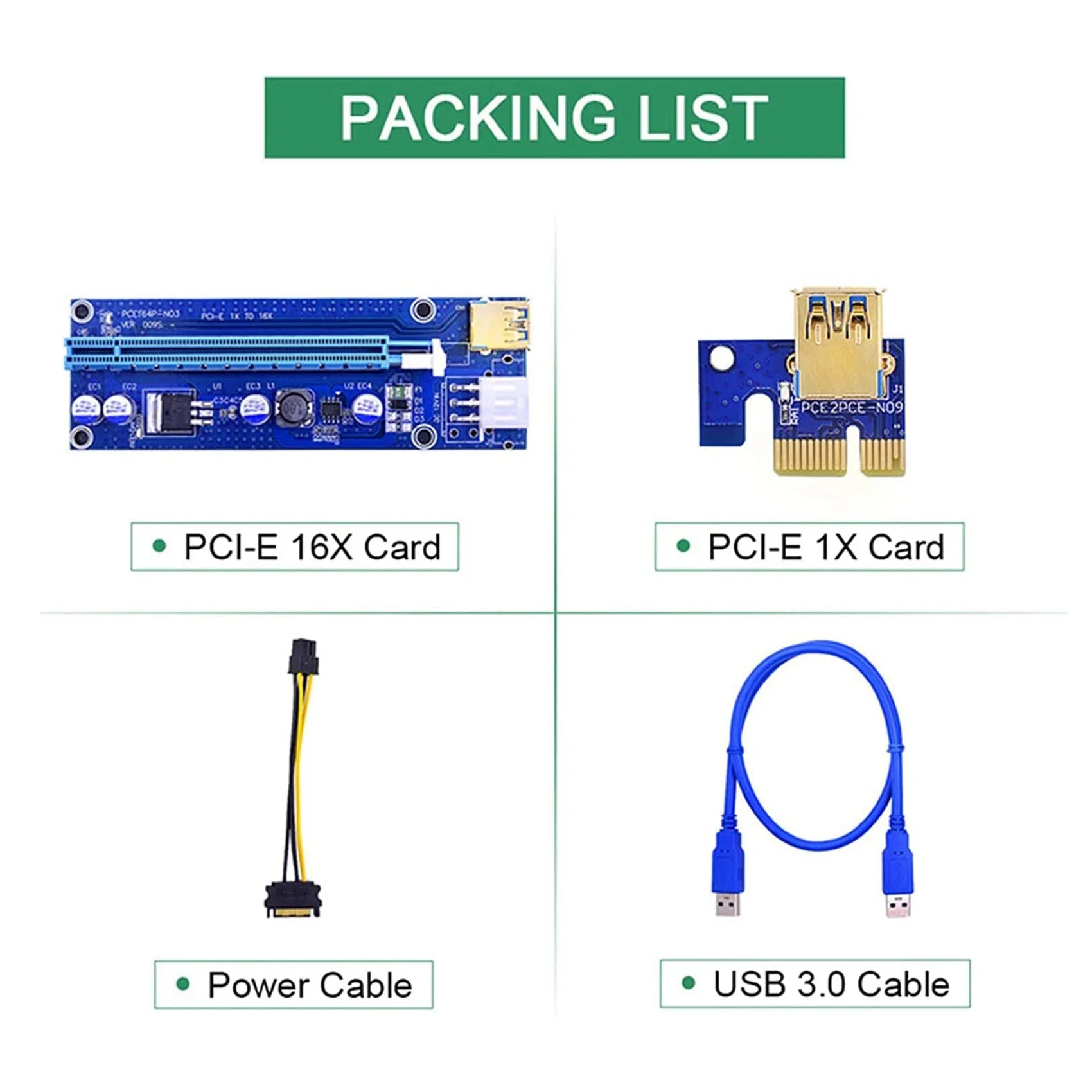 Tarjeta adaptadora extensora USB 3,0, placa GPU de alimentación de 6 pines, 3 LED, Bitcoin, Litecoin, versión 009S Gold PCI-E 1X a 16X - imagen 5