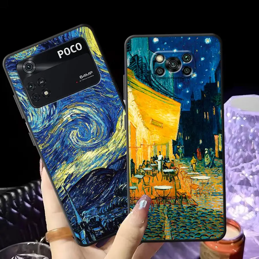 Funda para Xiaomi Poco C40 M3 M4 M7 Pro X3 X4 X5 X7 Pro C50 C61 C71 C75 F1 F3 M5 funda negra suave para teléfono Van Gogh girasoles