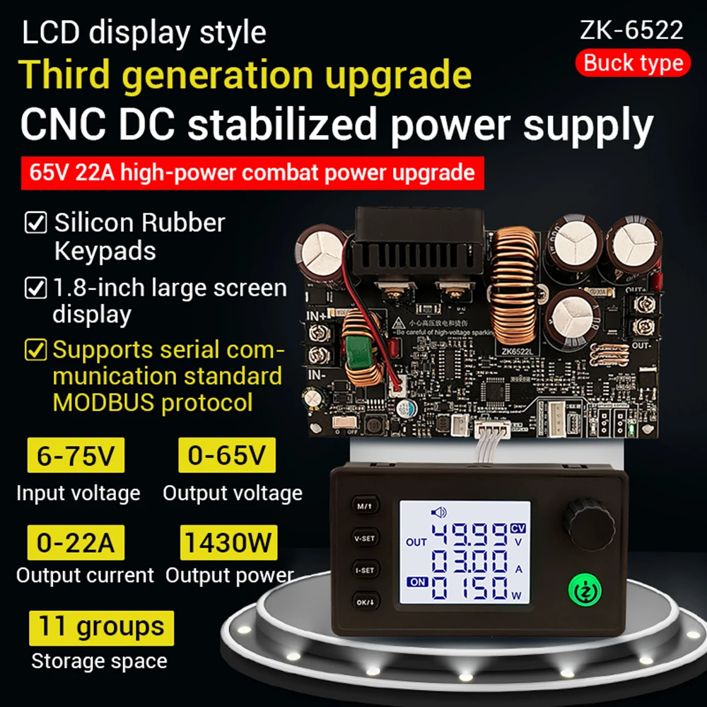 Módulo reductor de DC-DC Zk-6522 Cnc Dc Módulo de fuente de alimentación regulada por voltaje ajustable 22A/1400W Módulo reductor Dc6-75V - imagen 3