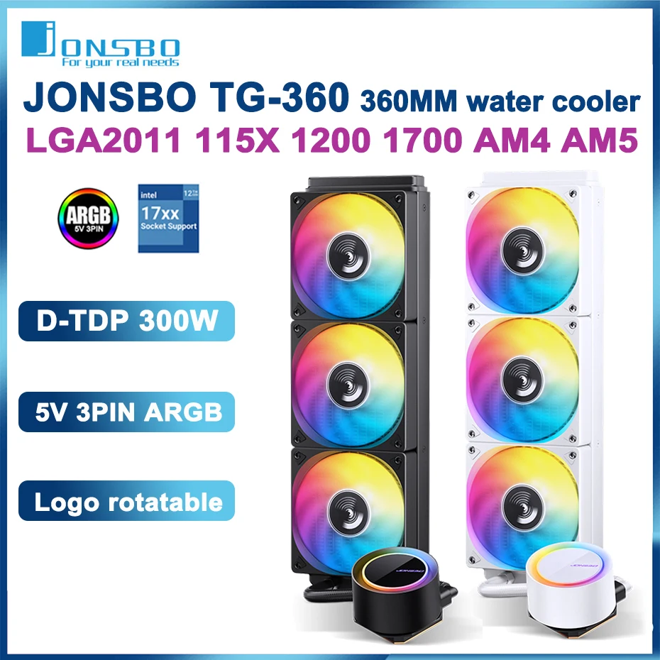 JONSBO-enfriador líquido para CPU, radiador de refrigeración por agua para LGA2011 115X 1200 1700 AM4 AM5, color negro/blanco, 5V/3 pines ARGB - imagen 2