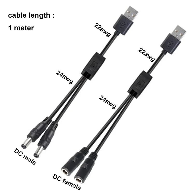 1M USB 2,0 macho a 2 vías DC macho hembra fuente de alimentación conector divisor Cable adaptador 22awg 3A A07 - imagen 3