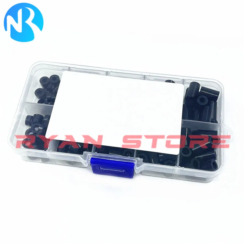 Caja de 200 Uds M3 M4 negro ABS Nylon M3.2 M4.2 columna de aislamiento de plástico espaciador sin rosca Kit surtido de separación hueca arandela - imagen 4