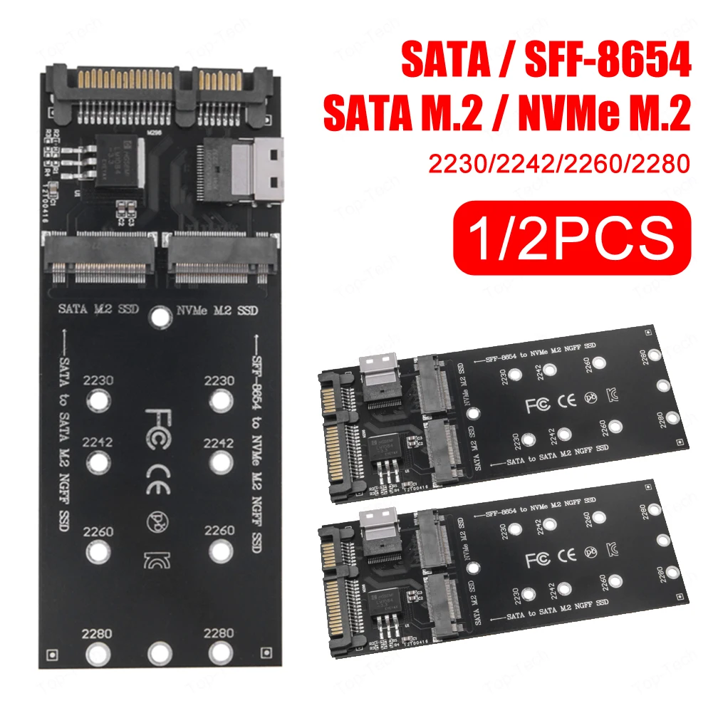 Adaptador M.2 a SATA SFF-8654 a M2 NVME SSD 22 pines SATA a M2 tarjeta de expansión convertidor placa elevadora compatible con placa base