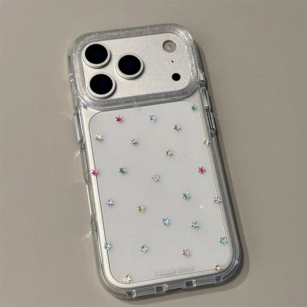 Funda trasera transparente Imd con estrellas brillantes para Iphone 17 16 Pro Max 13 14 15 Promax Ins Protector a prueba de golpes - imagen 3
