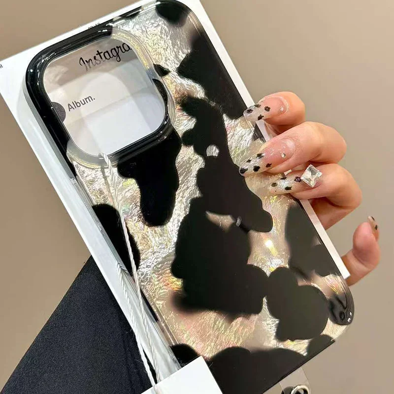 Funda de teléfono con láser de marcas de tinta degradadas para teléfono 16 15 14 13 12 11 Pro Max XS X XR 7 8 Plus elegante cubierta de parachoques trasero con estampado de leopardo - imagen 2