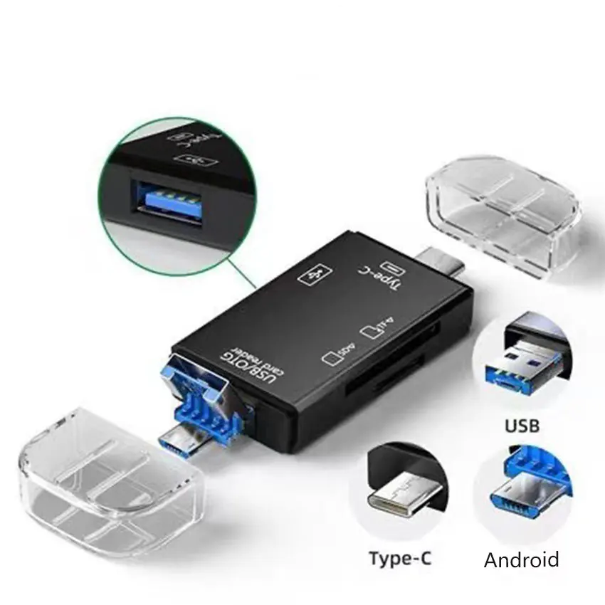 Lector de tarjetas de memoria SD portátil 6 en 1 tipo C Micro USB adaptador de transmisión de alta velocidad para PC y portátil - imagen 3