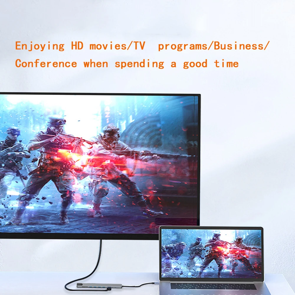 Con convertidor HDMI a tipo C HUB 4K HDTV RJ45 100Mbps PD 90W Cable USB de carga divisor lector de tarjetas Micro SD adaptador extensible - imagen 5