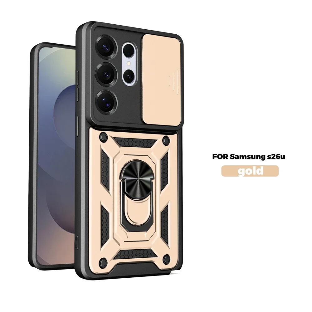 Funda magnética con soporte de anillo de Metal para Samsung S26 Ultra S 26 Plus, armadura a prueba de golpes, soporte duro, funda de teléfono para Galaxy S26edge