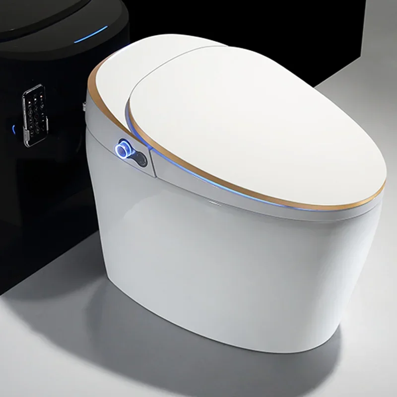 Baño eléctrico con Sensor automático, inodoro inteligente de una pieza con Cómoda para Wc, inodoro inteligente de línea dorada con Control remoto - imagen 2