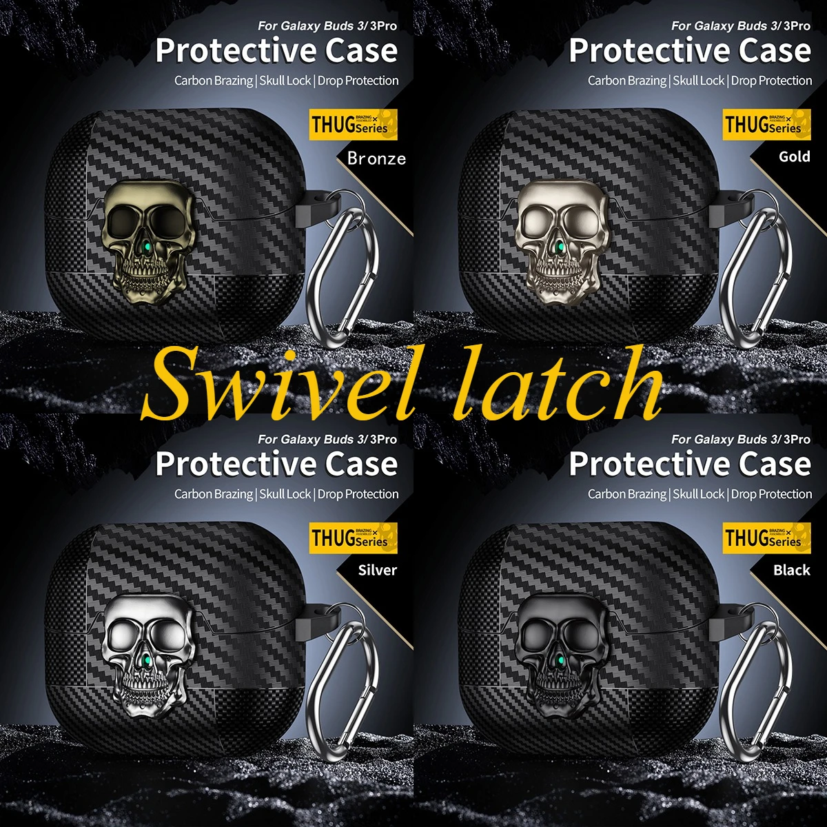 Funda con bloqueo giratorio para Samsung Galaxy Buds 3 FE, auriculares inalámbricos con Bluetooth, carcasa con textura de fibra de carbono para Galaxy Buds 3 Pro - imagen 2