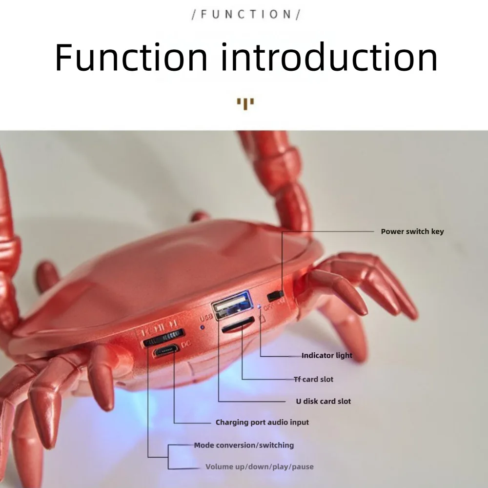 Altavoz Bluetooth con forma de cangrejo creativo, muebles para el hogar, tarjeta de enchufe, soporte para teléfono móvil, reproductor, Subwoofer, sonido multifuncional para regalo - imagen 4