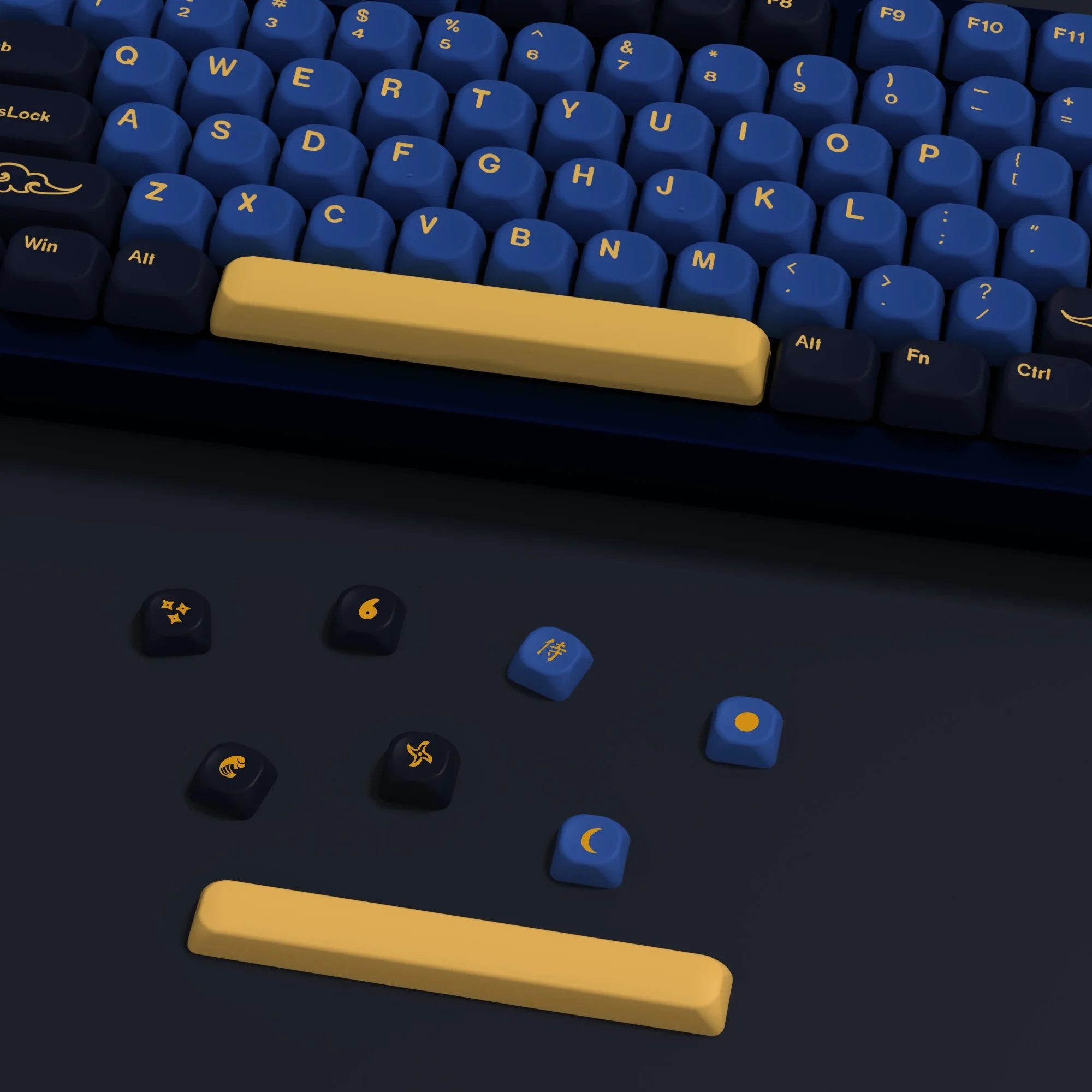 KBDiy-teclas de teclado samurái azul, perfil PBT KOA para interruptores MX personalizados para aula F87 F108 F99 Pro ACE60 ACE6, 131 teclas aula F87 F108 F99 Pro ACE60 ACE68 RAINY75 AK74 gx87 crush80 raven68 mad 60he a - imagen 5