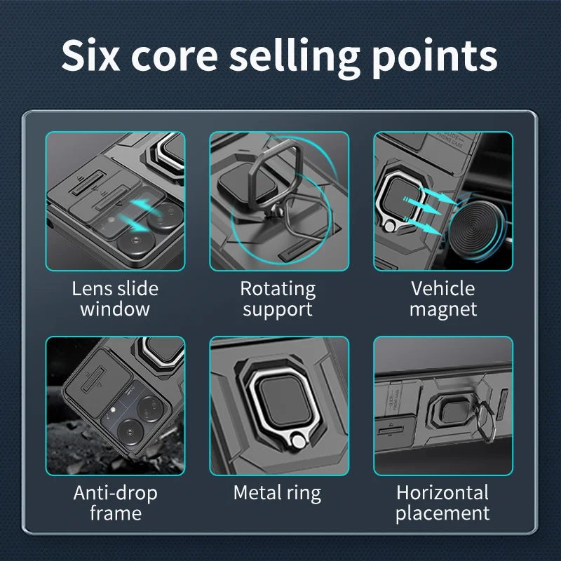 Funda a prueba de golpes para Xiaomi Redmi 13 4G Redmi 13C 5G, funda protectora con anillo, soporte magnético - imagen 3