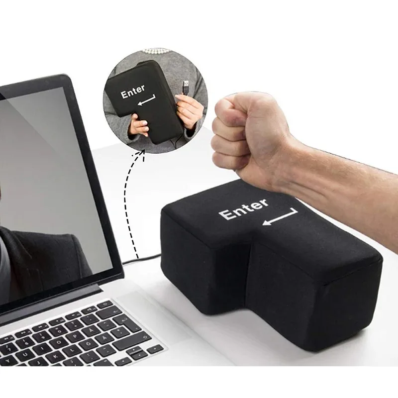 Botón de descompresión para ordenador, almohada de escritorio para programador, con tecla grande USB Enter, antiestrés, cualquier almohada de ventilación