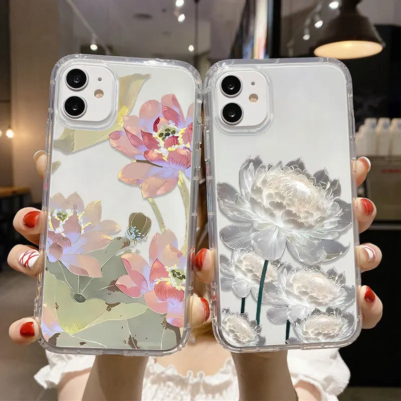 Funda de teléfono de loto de silicona para iPhone 17 16 Pro Max 11 13 14 15 12 Air XR X Xs 7 8 Plus SE 17promax Funda transparente a prueba de golpes - imagen 3