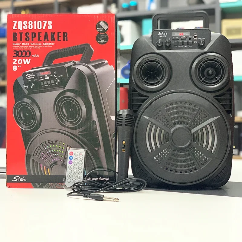 Altavoz inalámbrico De alta potencia para exteriores, altavoz portátil De 8 pulgadas, con Bluetooth, para cantar, para fiestas y el hogar, novedad, ZQS-8107S