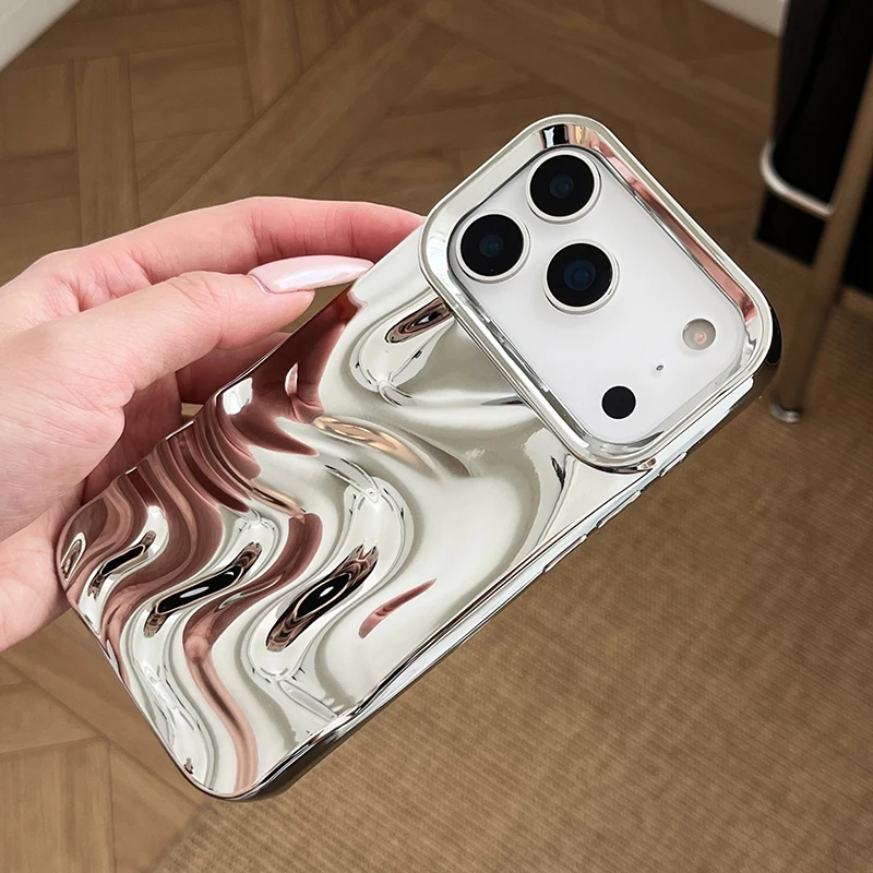 Popular Bling Silver 3D Fold Waves Lines funda para iPhone 17 Pro Max Air 16 15 13 14 11 12 funda trasera de TPU suave y brillante - imagen 2