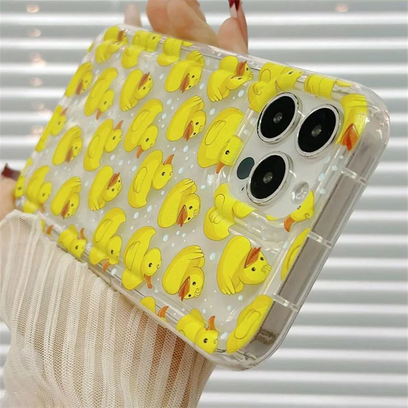 Funda de teléfono transparente pintada con pato amarillo para iPhone 17 16 16E 14 13 15 12 11 Pro Max Plus 16 Pro 16E cubierta suave transparente gruesa - imagen 3