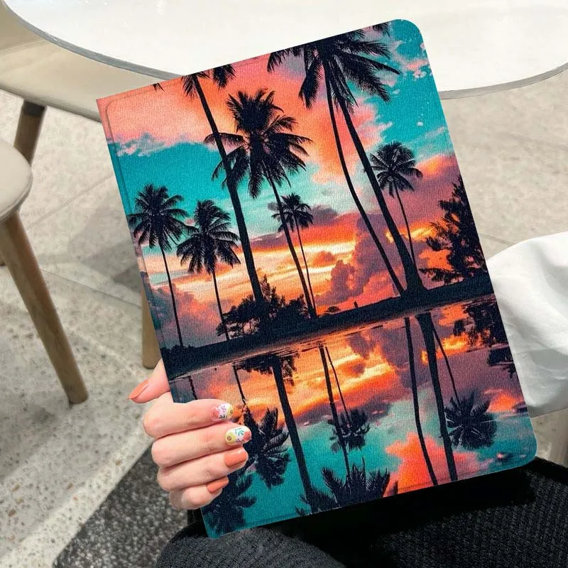 Funda reflectante de palma de puesta de sol para iPad Pro Air 2 3 4 5 6th 7th 11th Gen 10,2 9,7 11 10,5 10,9 12,9 funda para tableta de 13 pulgadas