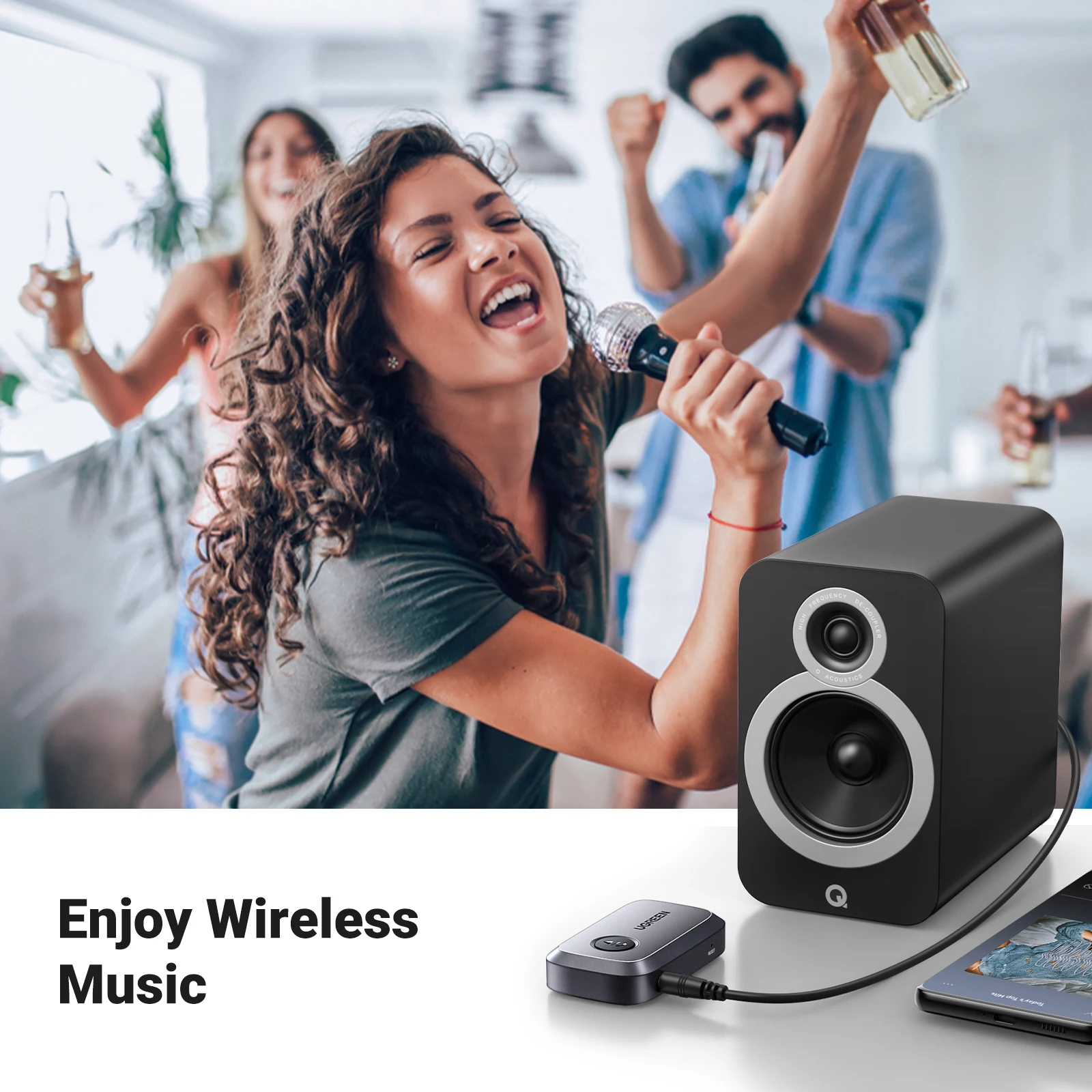 UGREEN-receptor de Audio con Bluetooth 3,5 para coche, adaptador inalámbrico con Jack de 5,3mm, micrófono, manos libres, accesorios para altavoz - imagen 5