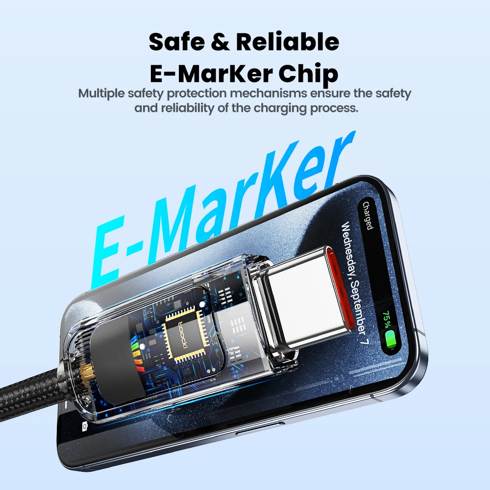 Toocki PD 100W tipo C a tipo C Cable para iPhone 17 16 15 luz LED Cable USB de carga rápida para Xiaomi 15 13 12 Samsung S23 S24 - imagen 5