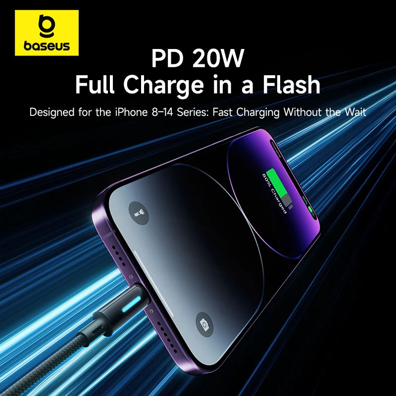 Baseus PD 20W Cable USB C de carga rápida para iPhone 14 13 12 11 Pro Max Cable para iPhone Cable cargador para iPad - imagen 4