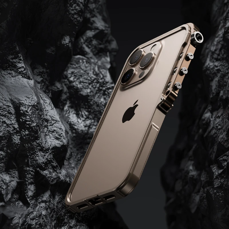 Para iPhone 15 16 17 Pro Max Plus funda de teléfono con brazo robótico de Metal marco de aleación de aluminio parachoques Irregular cubierta protectora a prueba de golpes - imagen 4